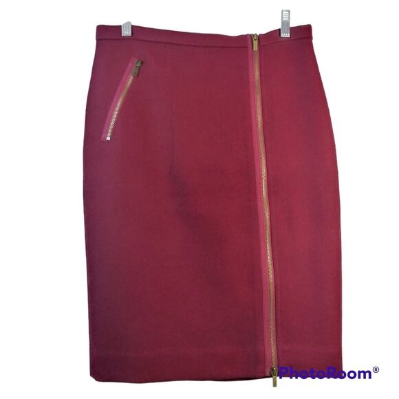 J CREW Women’s Wool Red Asymmetrical Zip Pencil Skirt Size 6 - Picture 1 of 9